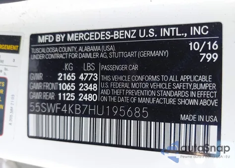 2017 Mercedes-Benz C 300 4Matic/Luxury 4Matic/Sport 4Matic из США, поврежденный, VIN 55SWF4KB7HU195685